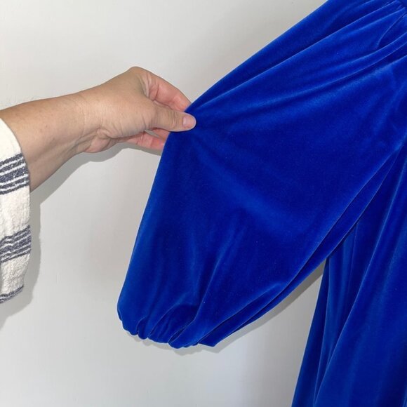 David Brown Velour Robe Hostess Dress Womens Small S Vintage Zipper Pockets Blue - Picture 16 of 16